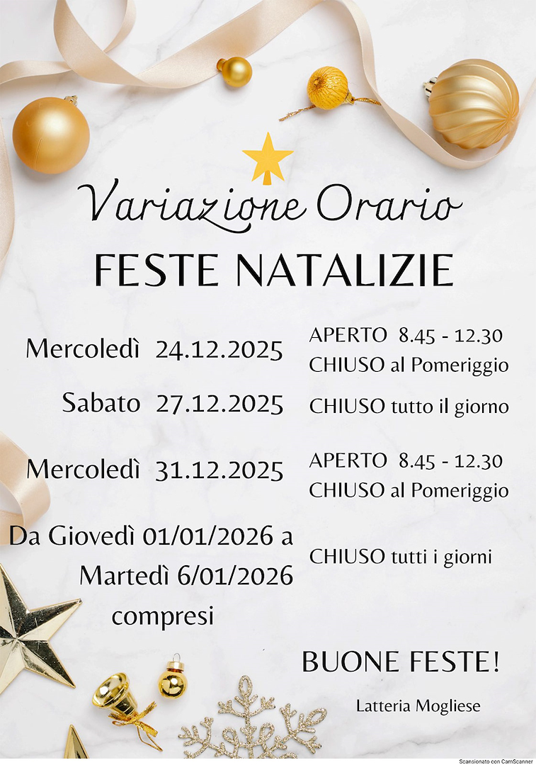 Variazione Orario Feste Natalizie